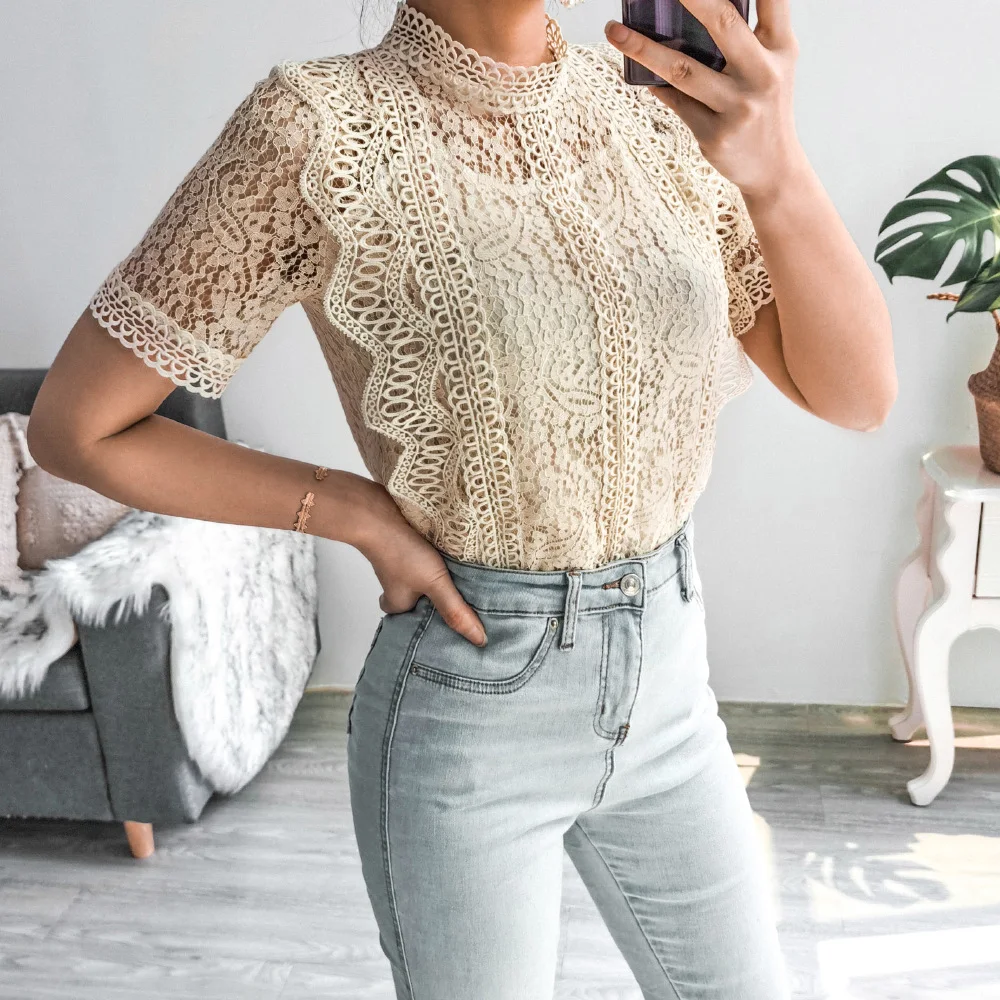Crochet Lace Short-sleeved Casual Top — photo 4