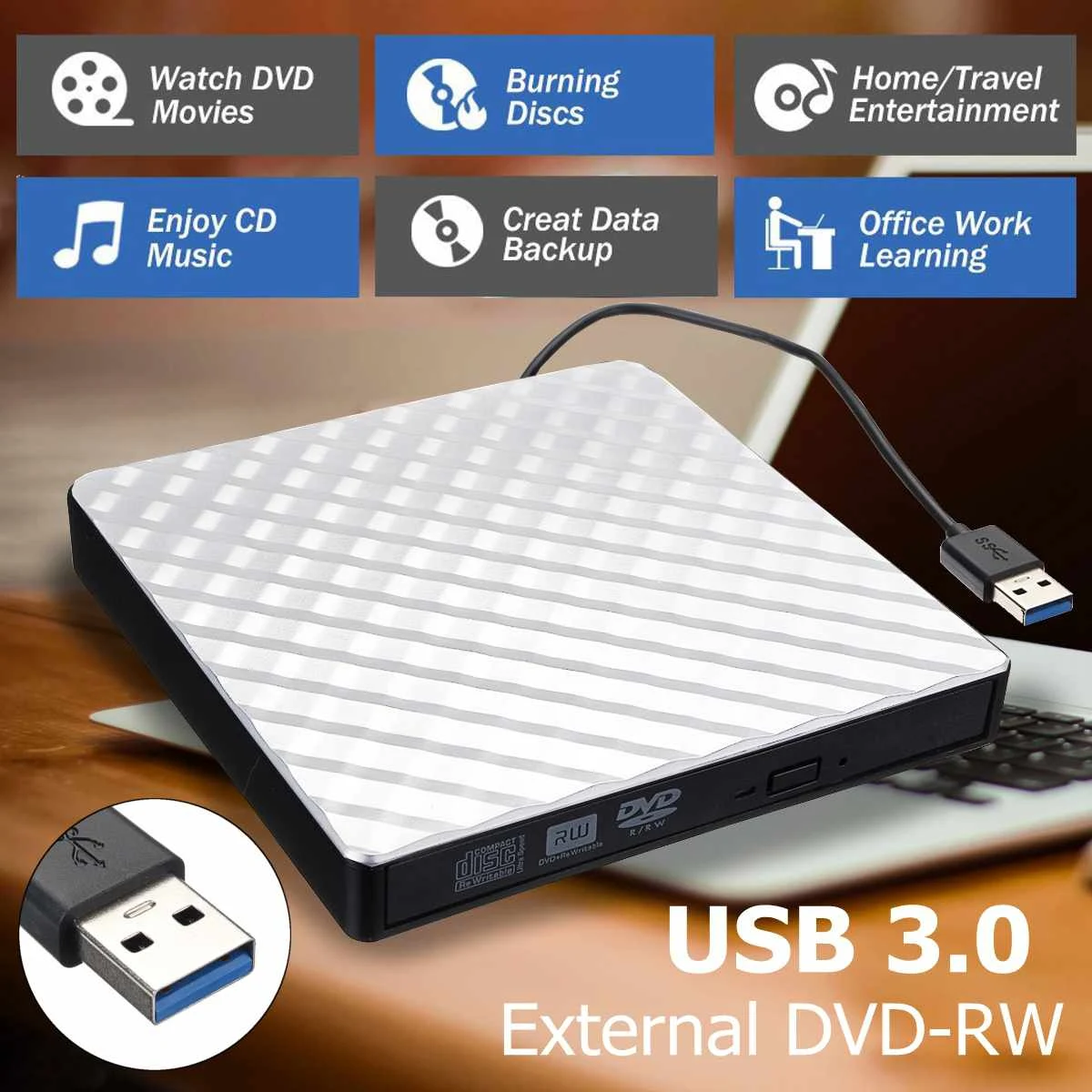 Title 3, USB 3.0 external optical drive removable DVD CD...
