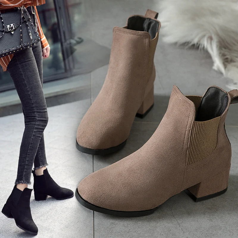Title 3, Womens Chunky Heel Suede Casual Ankle Boots