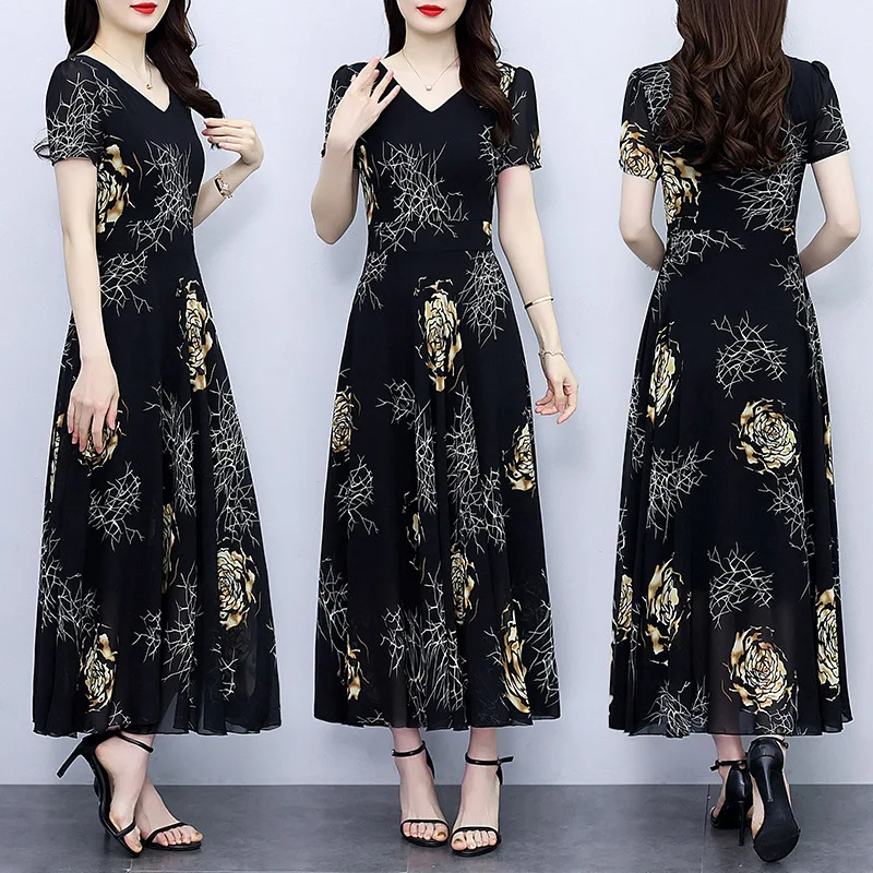 Title 8, Lente en herfst chiffon bloemenjurk Elegant en ...