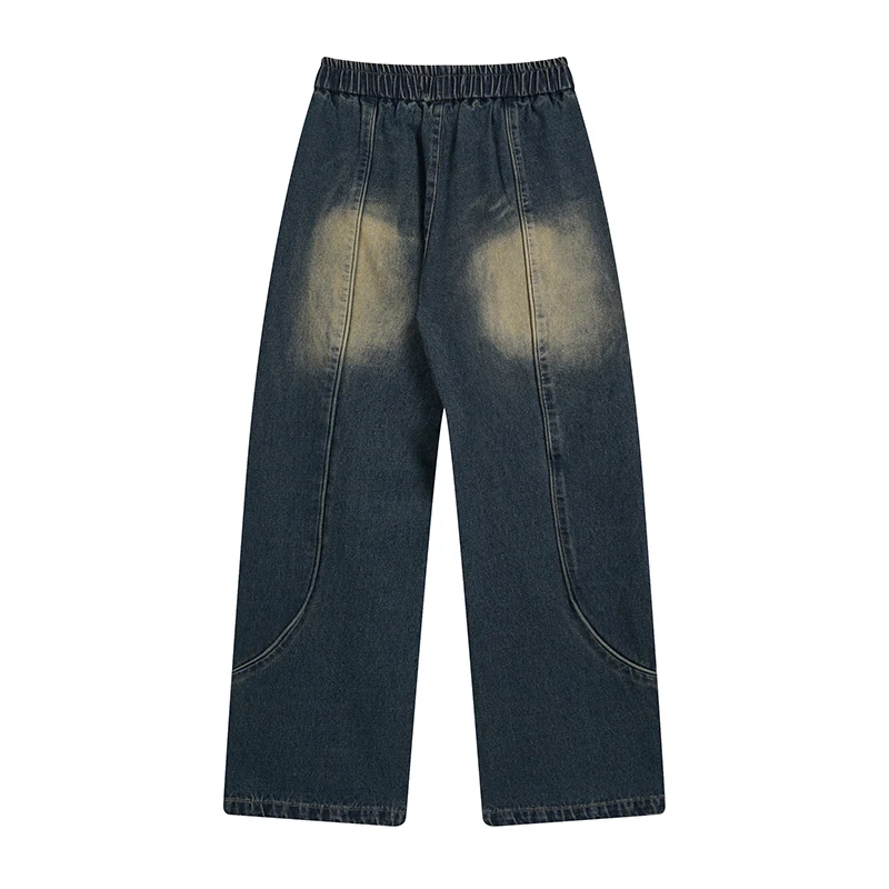 Men's High Street split stitching contrast color washing water wide-leg jeans. Stylish and comfortable fit for casual we — photo 23