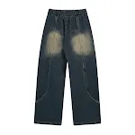 Men's High Street split stitching contrast color washing water wide-leg jeans. Stylish and comfortable fit for casual we — photo 23