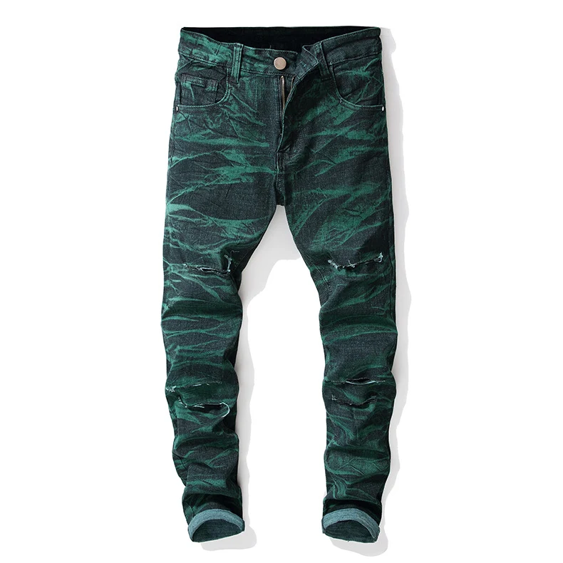 Spring New Men's Straight Jeans European and American Fashion featuring Knee Ripped and Tie-dyed detailing for a modern — photo 39