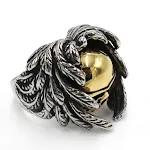 Anel de cabeça de fantasma de pena vintage em aço titânio, joia gótica masculina, design exclusivo, durável, presente perfeito. — foto 16