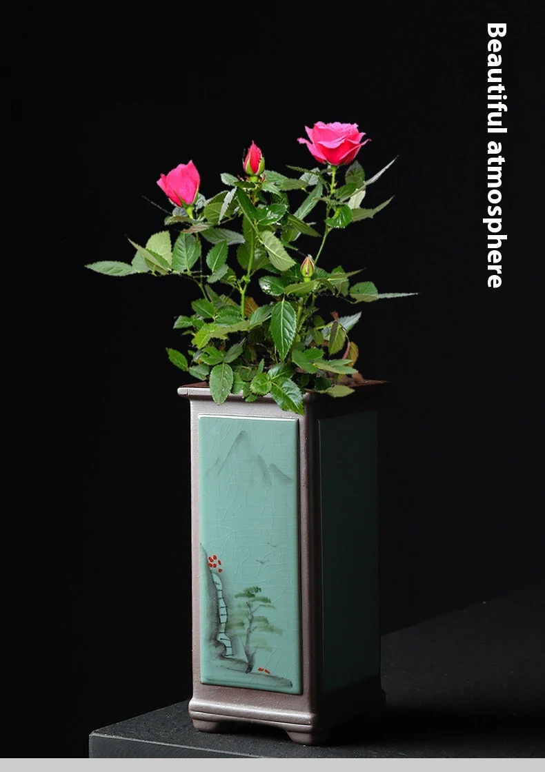 Title 6, Square Orchid Flower Pot Ceramic Straight Desig...