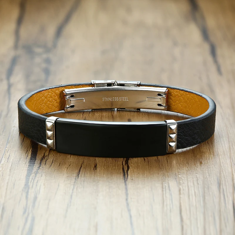 Pulseira de couro dobrada de aço inoxidável para homens, elegante e durável. Design moderno e resistente, ideal para uso diário. — foto 1