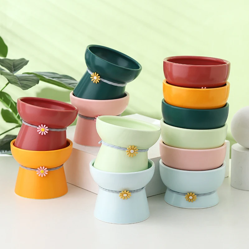 Elevated ceramic pet cat water bowl with high foot and neck protection, promotes comfortable posture and reduces neck st — photo 33