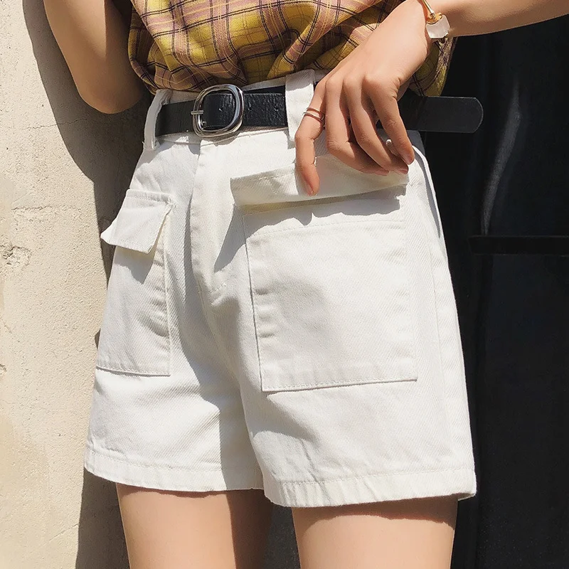 Shorts jeans cinco pontos femininos Cintura alta Estilo casual Solto Perna larga Calças Daddy Conforto e estilo para o seu dia a dia. — foto 5
