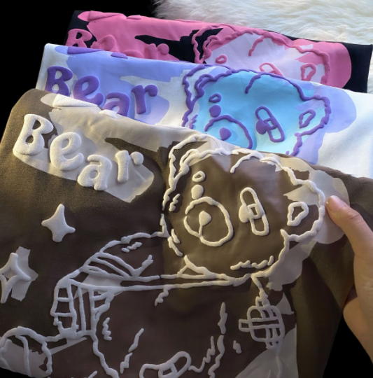 Title 6, Printed Bear Loose Round Neck Short Sleeves Top