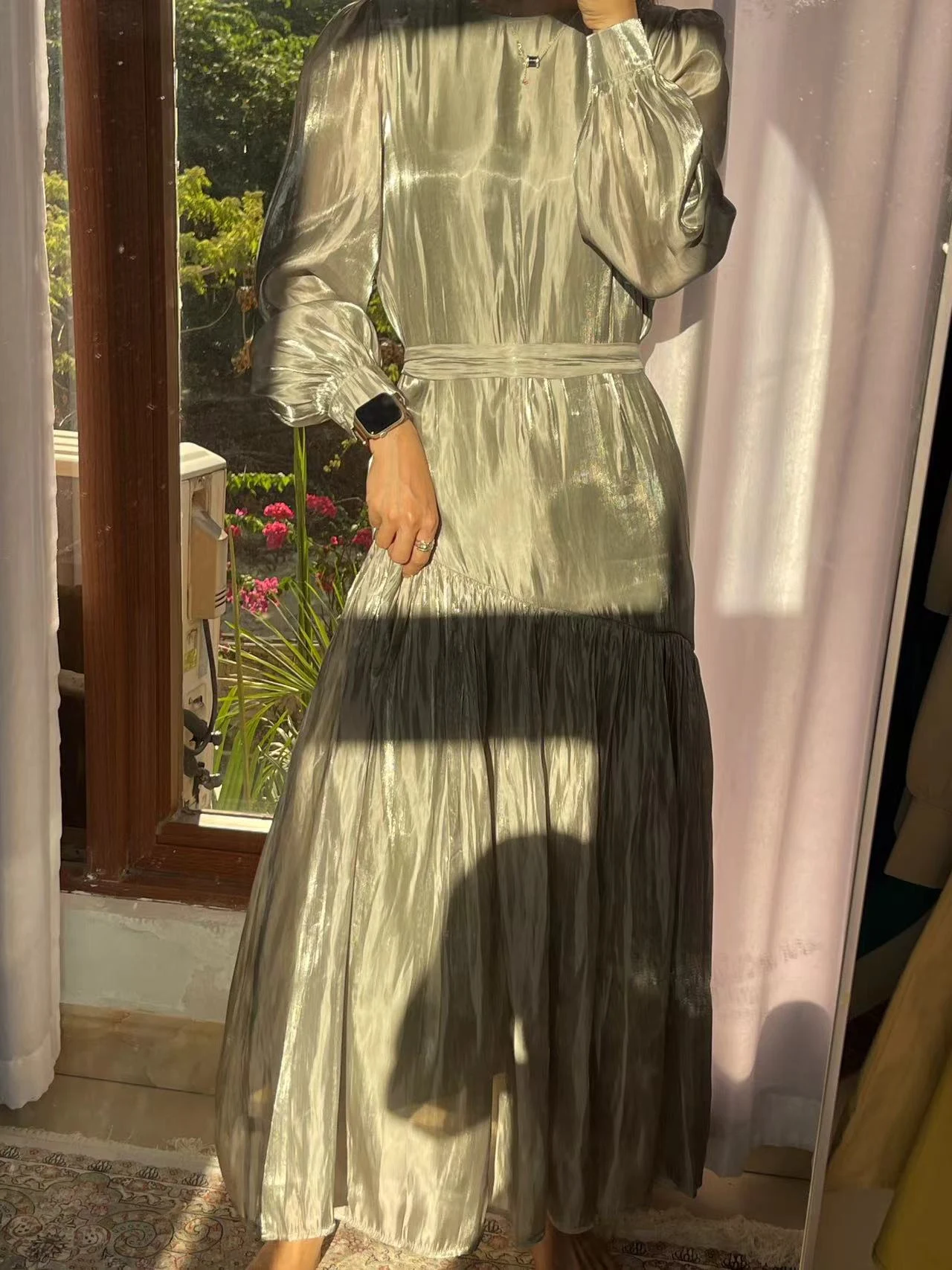 Title 2, Pleated Lace-up A- Line Dress