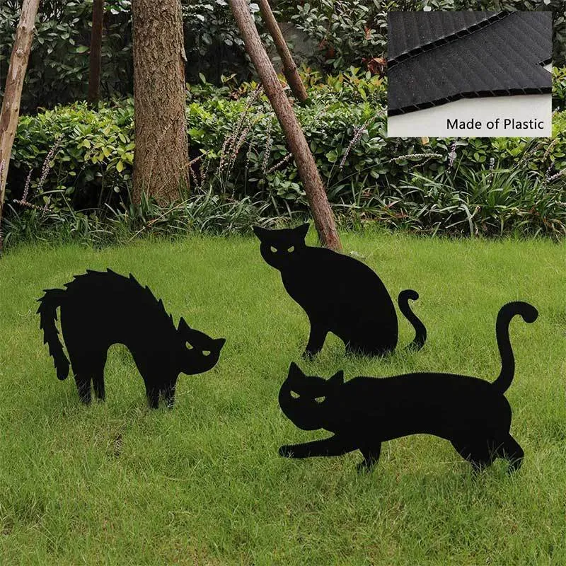 Decore seu jardim com a placa de jardim com silhueta de gato preto. Ideal para Halloween e outras ocasiões, fácil de instalar. — foto 5