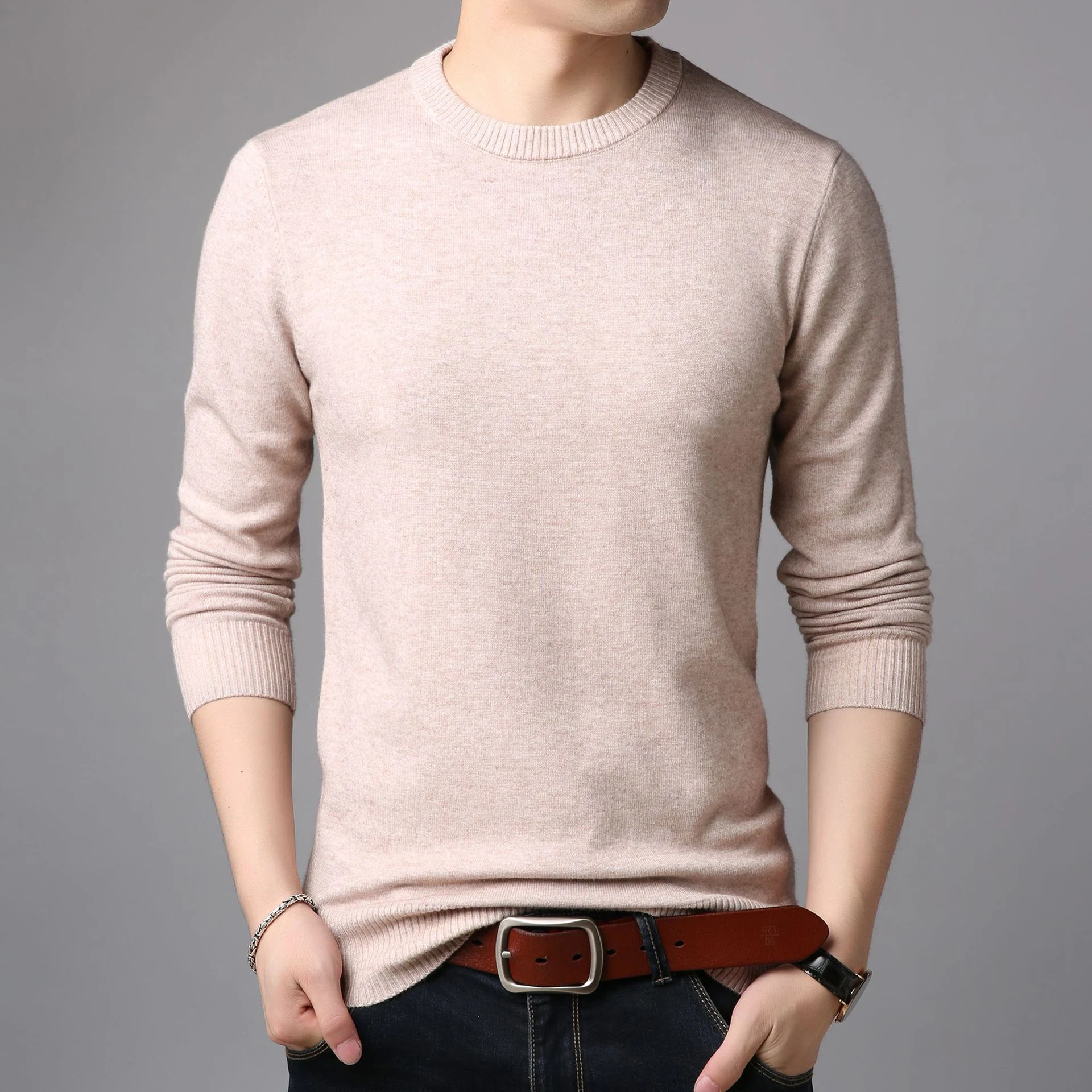 Title 5, Mens Thin Slim Solid Color Round Neck Sweater,...