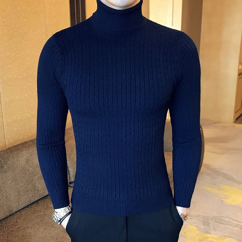 Pure Color Fashion Twist Knit High Sweater Bottoming Shirt Tide Men's Sweater. A stylish, warm sweater for a modern and — photo 3