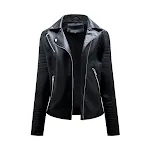 Women's short leather jacket with lapel, motorcycle style, and oblique zipper. A stylish, versatile jacket, perfect for — photo 35