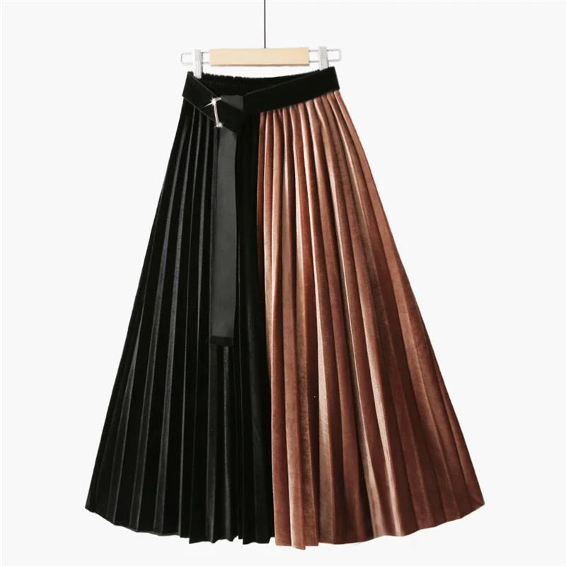 Falda Retro Adelgazante con Parches Pleuche, Cintura Alta y Contraste de Color, Corte Slim, Ideal para un Look Elegante y Favorecedor. — foto 2
