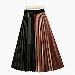 Falda Retro Adelgazante con Parches Pleuche, Cintura Alta y Contraste de Color, Corte Slim, Ideal para un Look Elegante y Favorecedor. — foto 2