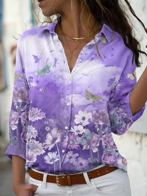 Title 4, Womens Printed Long-sleeved Lapel Shirt