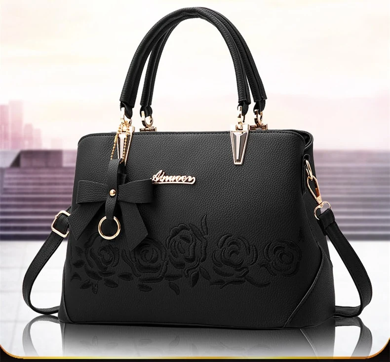 Title 3, Embroidered rose tote shoulder bag