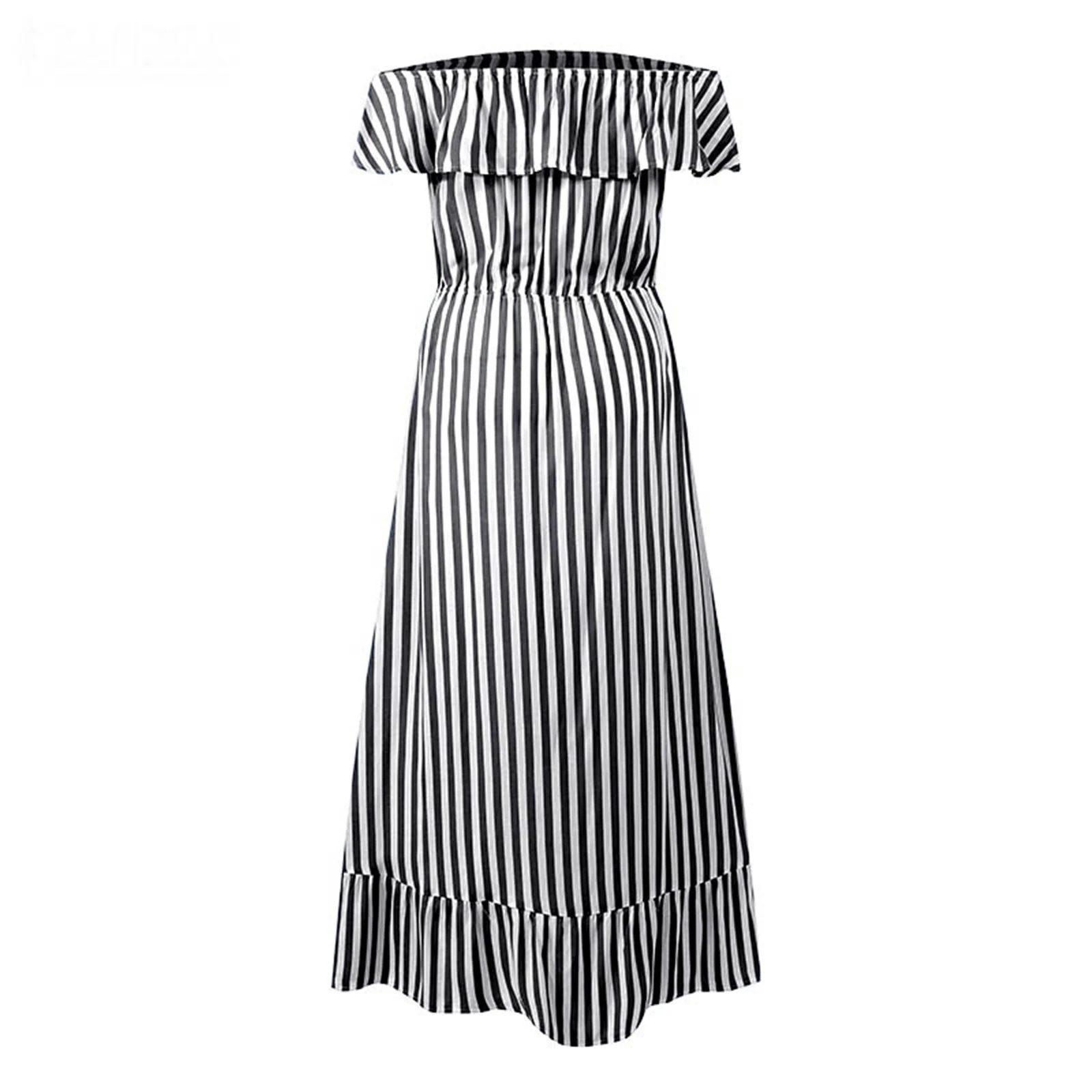 Women's Off-shoulder Dress with Striped Waist, a stylish and comfortable dress perfect for warm weather, designed to fla — photo 4