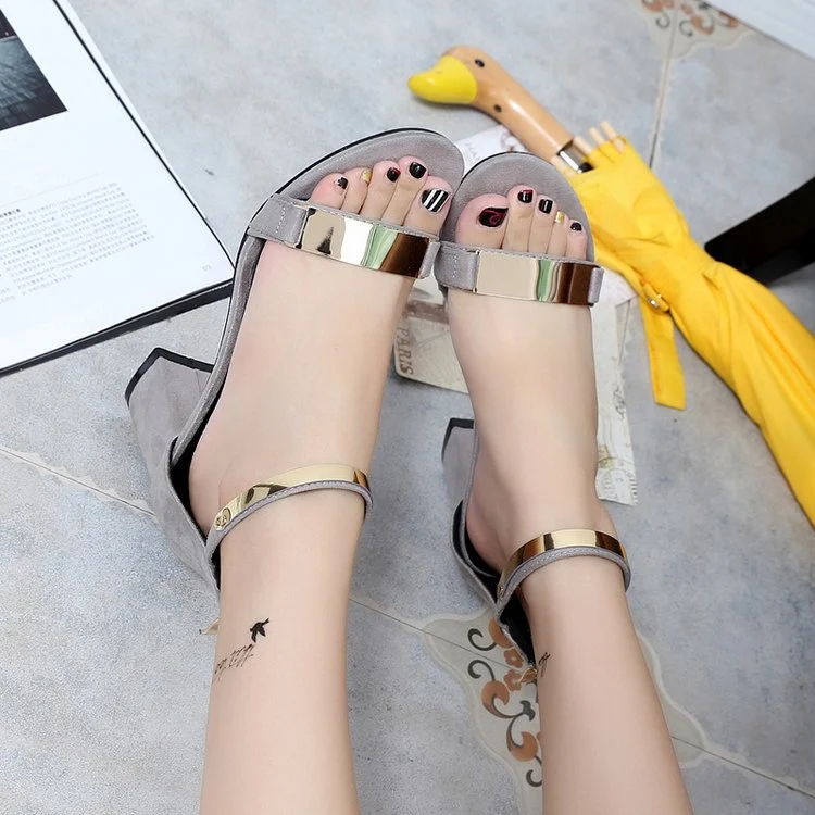 Sandali Coreani Donna Bassi con Tacco Grosso Scarpe Tinta Unita Comode e Versatili per Look Casual Estivi — foto 2