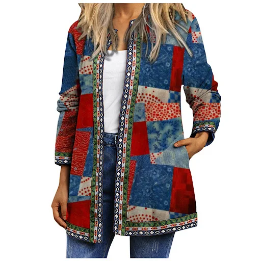 Title 3, Womens Printed Long-sleeved Coat Cardigan