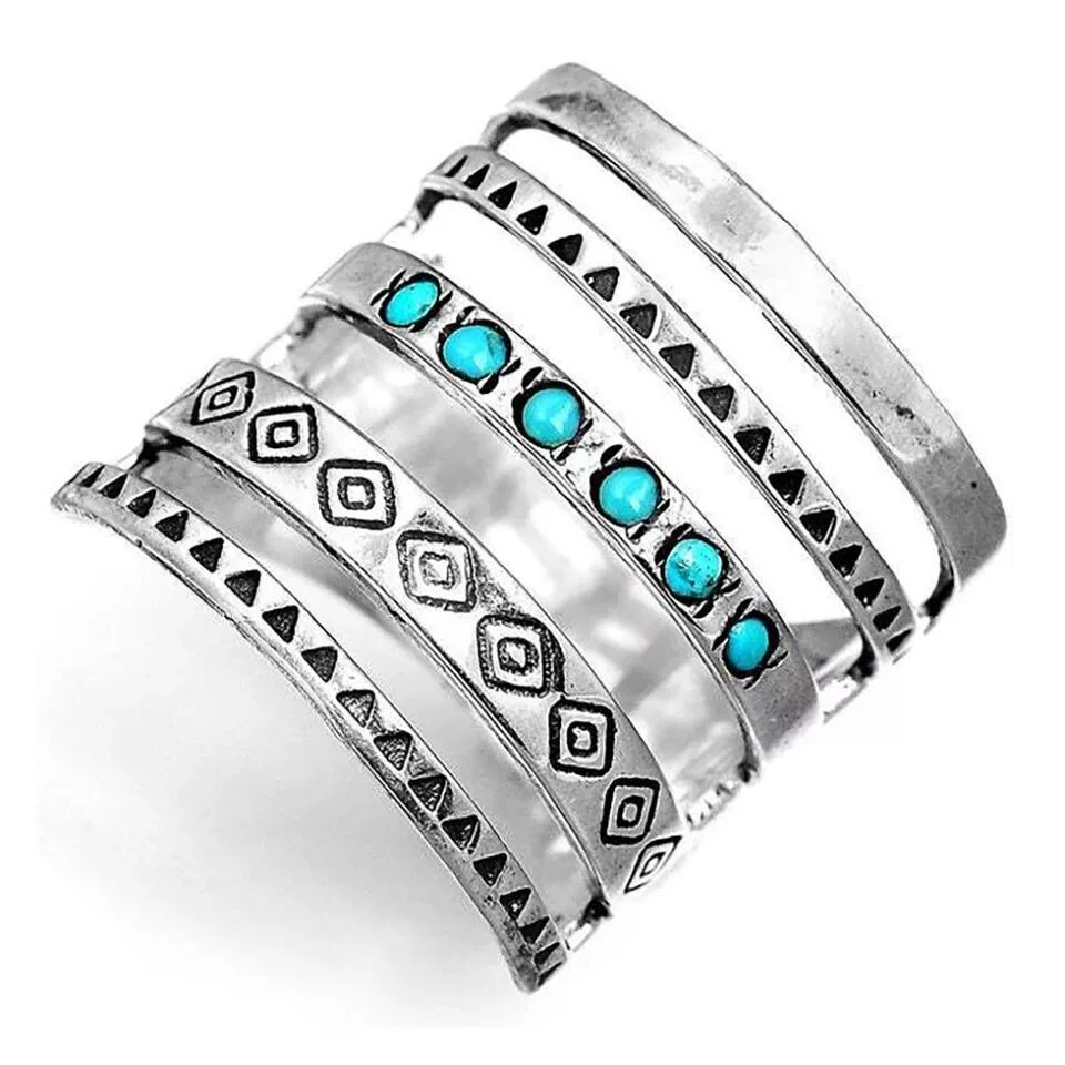 Anel Turquesa Vintage Vazado de Moda, Estilo Retro, Jóia Feminina, Design Único, Acessório Elegante, Perfeito para Presentear. — foto 1