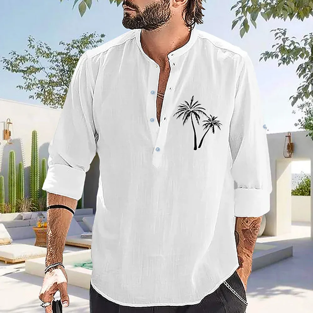 Camisa masculina de manga longa com gola Henry e estampa. Conforto e estilo em uma peça versátil, ideal para diversas ocasiões. — foto 1