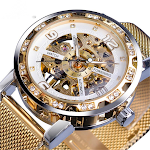 Relógio mecânico manual com strass vazados e pulseira de malha. Sofisticação e precisão para o seu pulso, um acessório elegante e atemporal. — foto 1