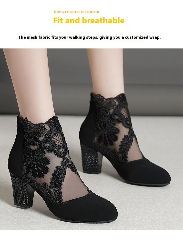 Title 8, Womens Lace Mesh Chunky Heel Sandals offer all...