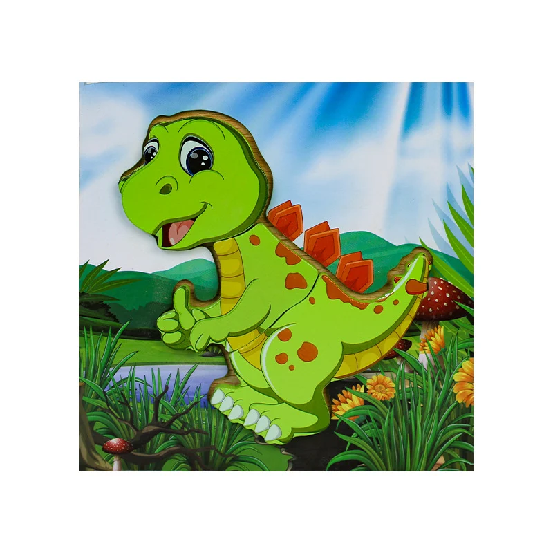 Quebra-cabeça de dinossauro de madeira para cognição animal. Brinquedo educativo que estimula o pensamento e a diversão para crianças. — foto 7