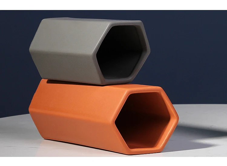 Title 14, Geometric style hexagonal ceramic glazed vase, ...
