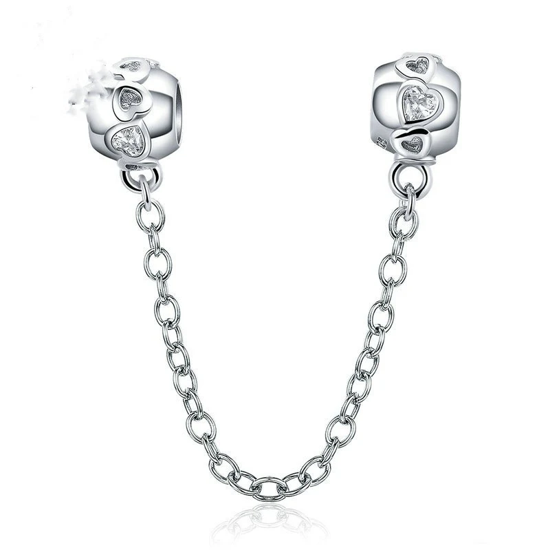 Corrente de segurança para pulseira de contas DIY em prata 925 com diamante, simples e elegante, protege suas joias com estilo. — foto 11