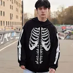 Cardigã vintage Y2g de estilo escuro com zíper e estampa de caveira. Casaco perfeito para um visual moderno e confortável. Ideal para o inverno. — foto 1
