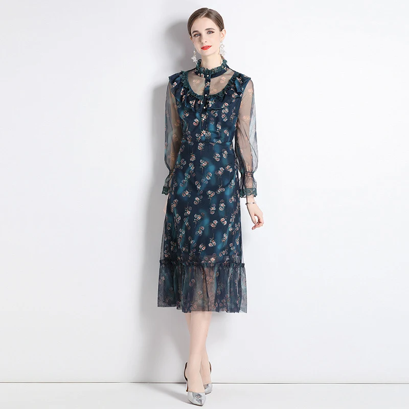 Green Shivering Court Slimming French Dress — photo 2