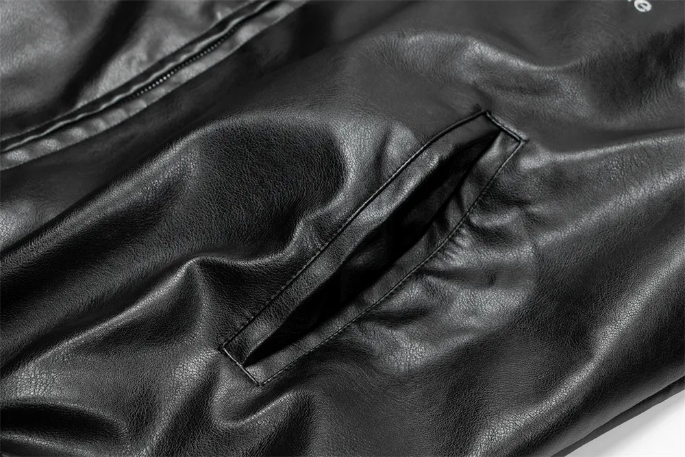 Title 7, Jaqueta de couro masculina com letras bordadas,...