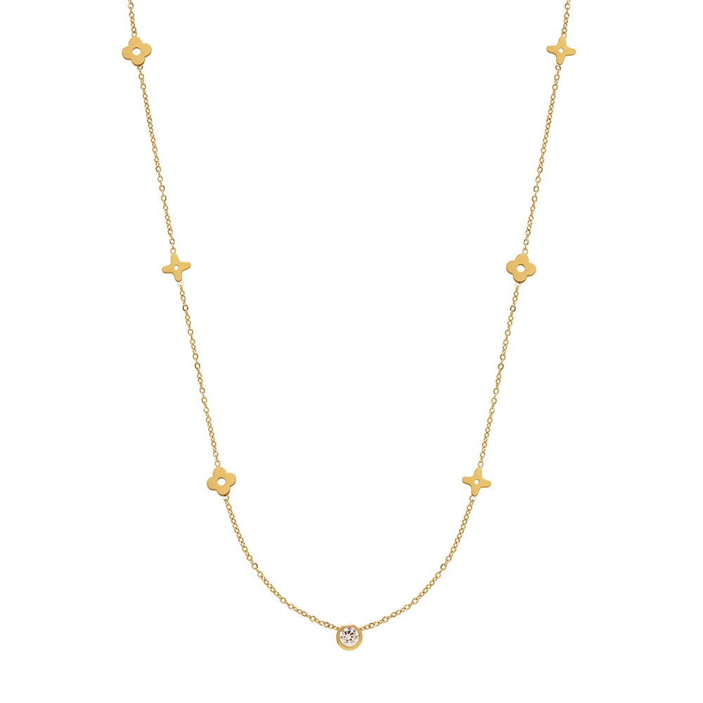 Colar solitário de flor em aço titânio com banho de ouro 18K, elegância e durabilidade para um visual sofisticado. — foto 1