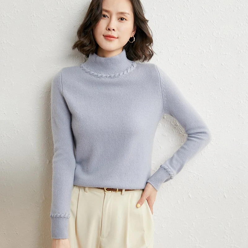 Title 3, Suéter feminino de cashmere com gola alta, fino...
