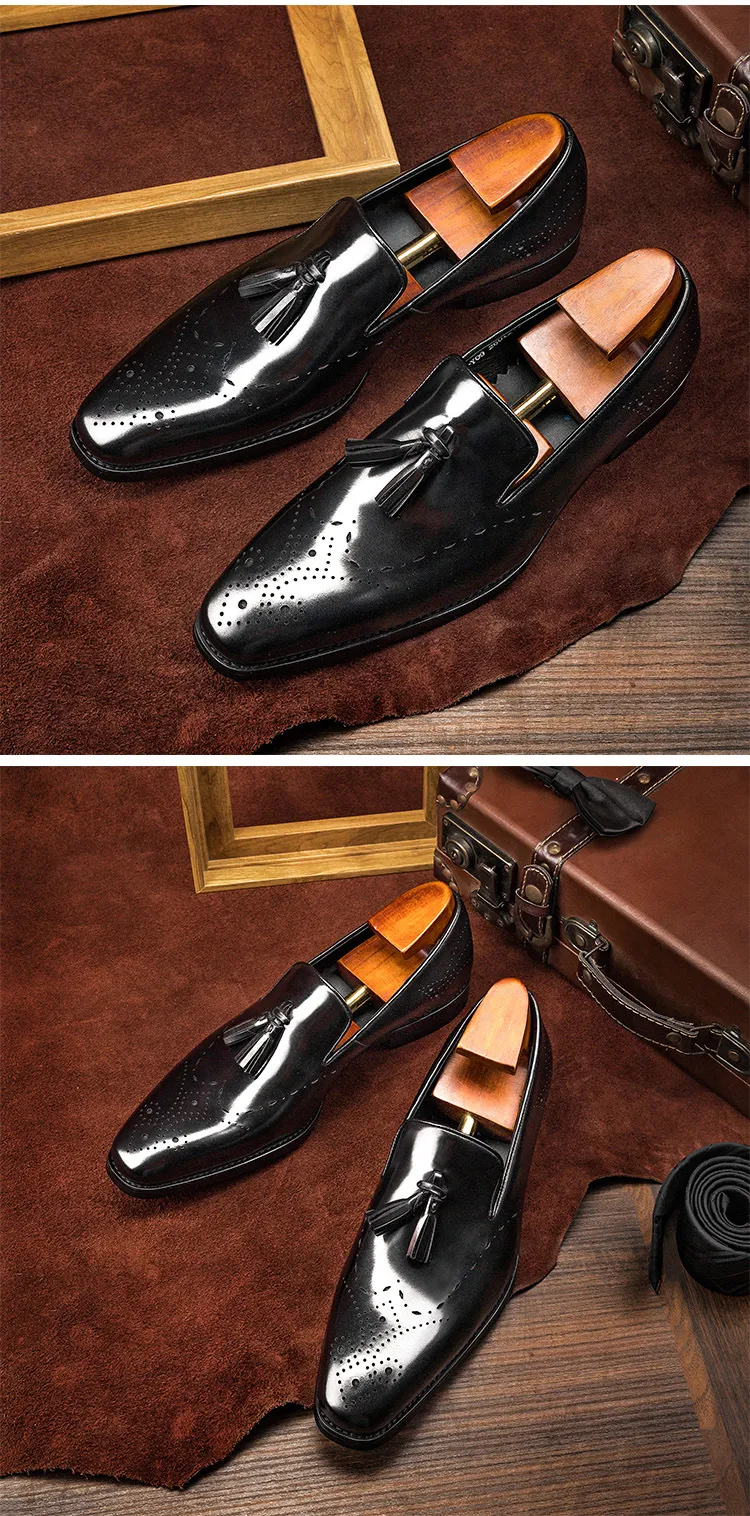 Title 4, Heren zakelijke schoenen van koeienhuid met fra...