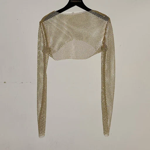 Title 2, Rhinestone Crystal Long-sleeved Shiny Net Shirt...