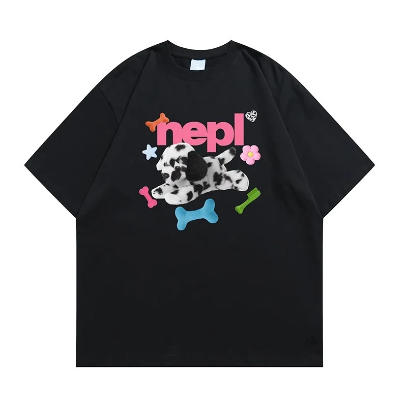 Trend Cartoon Vintage Spotted Dog Printed Short-sleeved T-shirt — photo 3