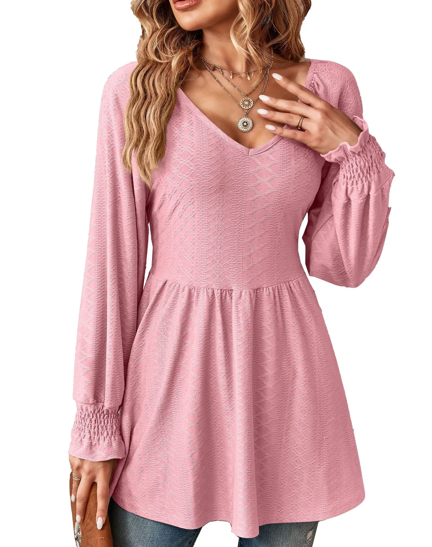 Title 10, Womens Fashionable Simple V-neck Jacquard Stit...