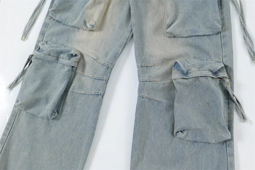 Title 15, Mens Zipper Overalls Denim Trousers Durable de...
