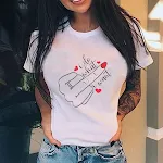 Camiseta feminina solta casual com estampa de dedo médio vertical personalizada — foto 8
