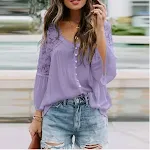 Blusa feminina cor sólida com costura em V, manga flare com botões, ideal para um look elegante e moderno, confortável e versátil. — foto 1