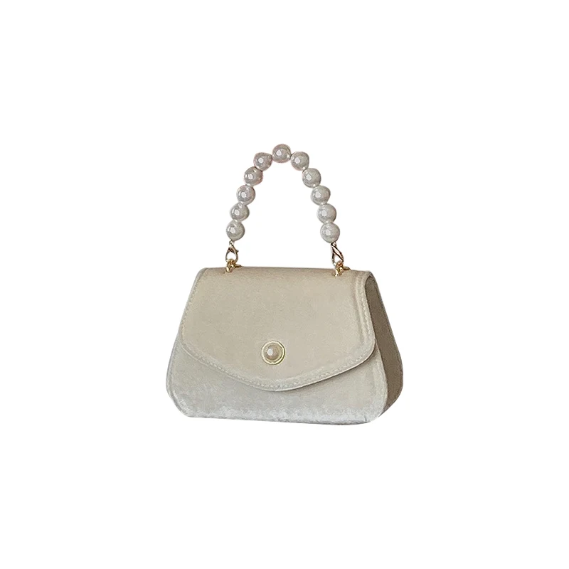 French Retro Pearl Portable Small Square Bag Female Autumn And Winter New Suede Chain Dinner Bag Messenger Shoulder Bag — photo 1