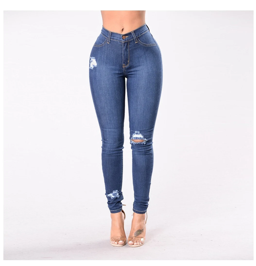 Pantaloni Ripped Slim Denim Dark Temperament, perfetti per un look moderno e audace. Ideali per creare outfit versatili e di tendenza, adatti a ogni occasione. — foto 1