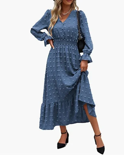 Title 3, Bohemian Long Sleeve V-neck Polka Dot Dress