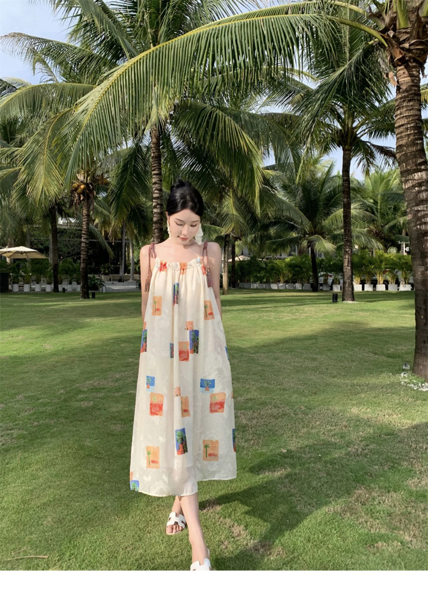 Vestido Floral com Alças para Férias na Praia Meninas Leve e estiloso, ideal para passeios à beira-mar e dias ensolarados. — foto 7