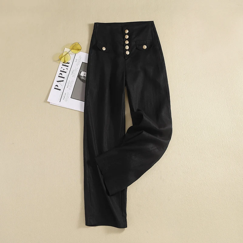 Title 2, Niche Design Cotton and Linen Wide-leg Pants, L...