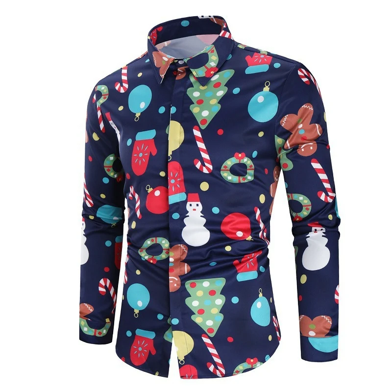 Heren shirt Sneeuwpop Kerstmis 3D digitale print lange mouw. Vier de feestdagen in stijl en comfort met dit shirt. — foto 43
